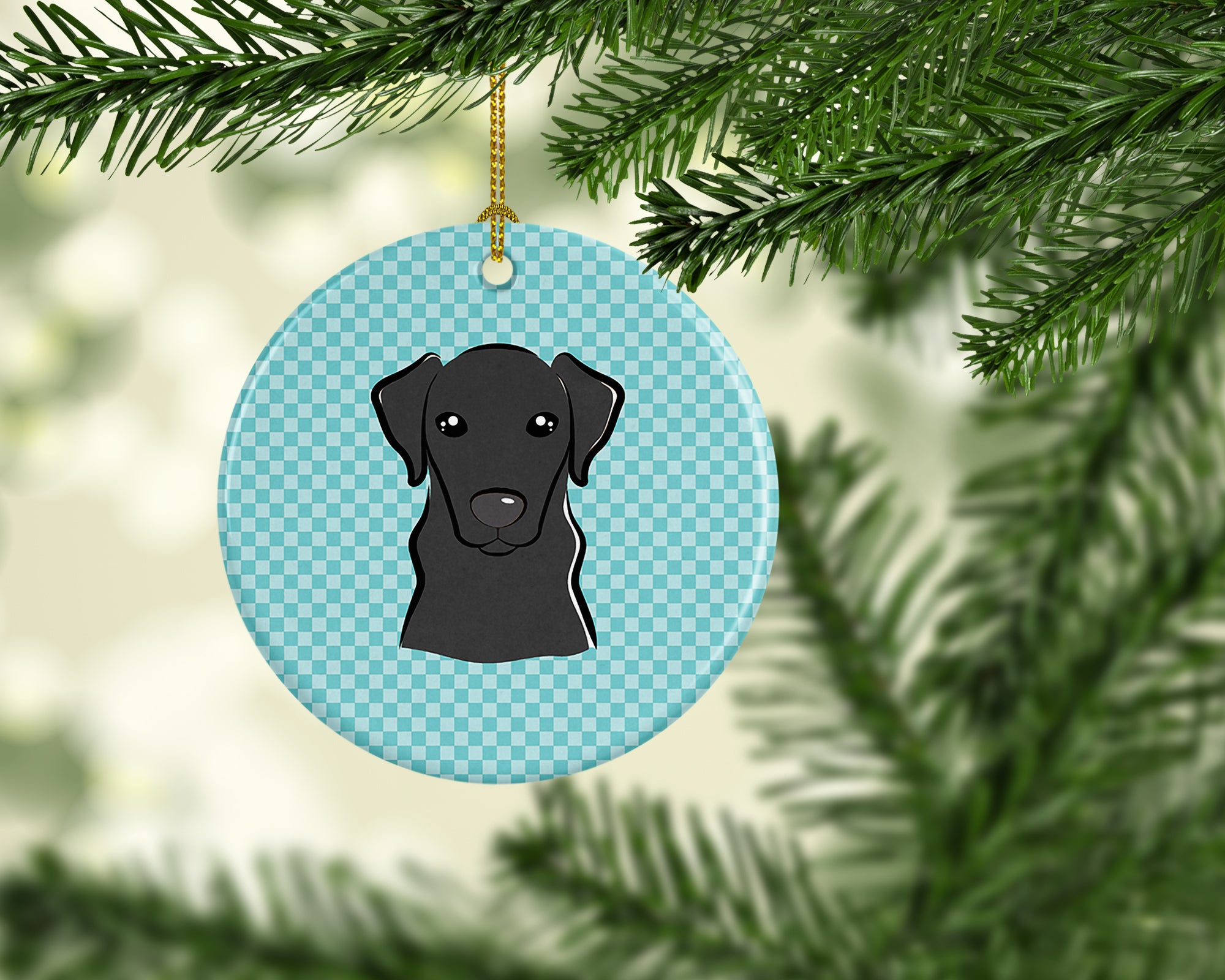 Checkerboard Blue Black Labrador Ceramic Ornament BB1173CO1 - the-store.com