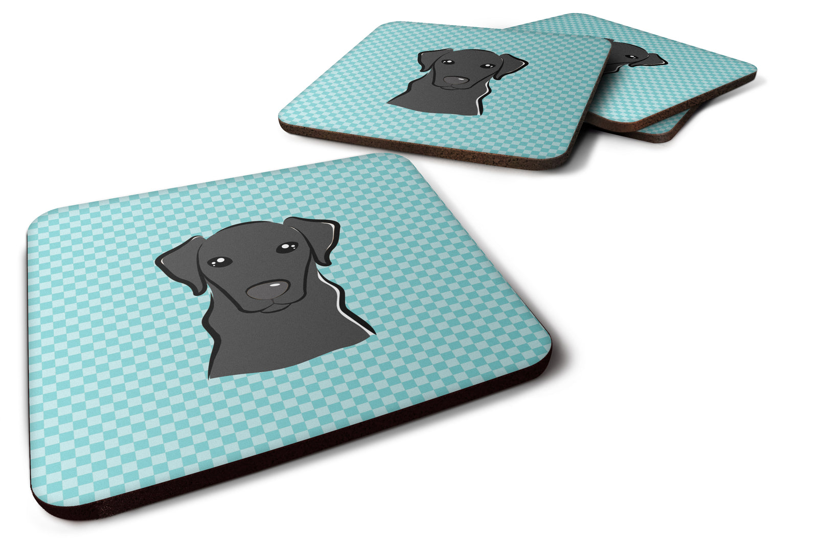 Set of 4 Checkerboard Blue Black Labrador Foam Coasters BB1173FC - the-store.com