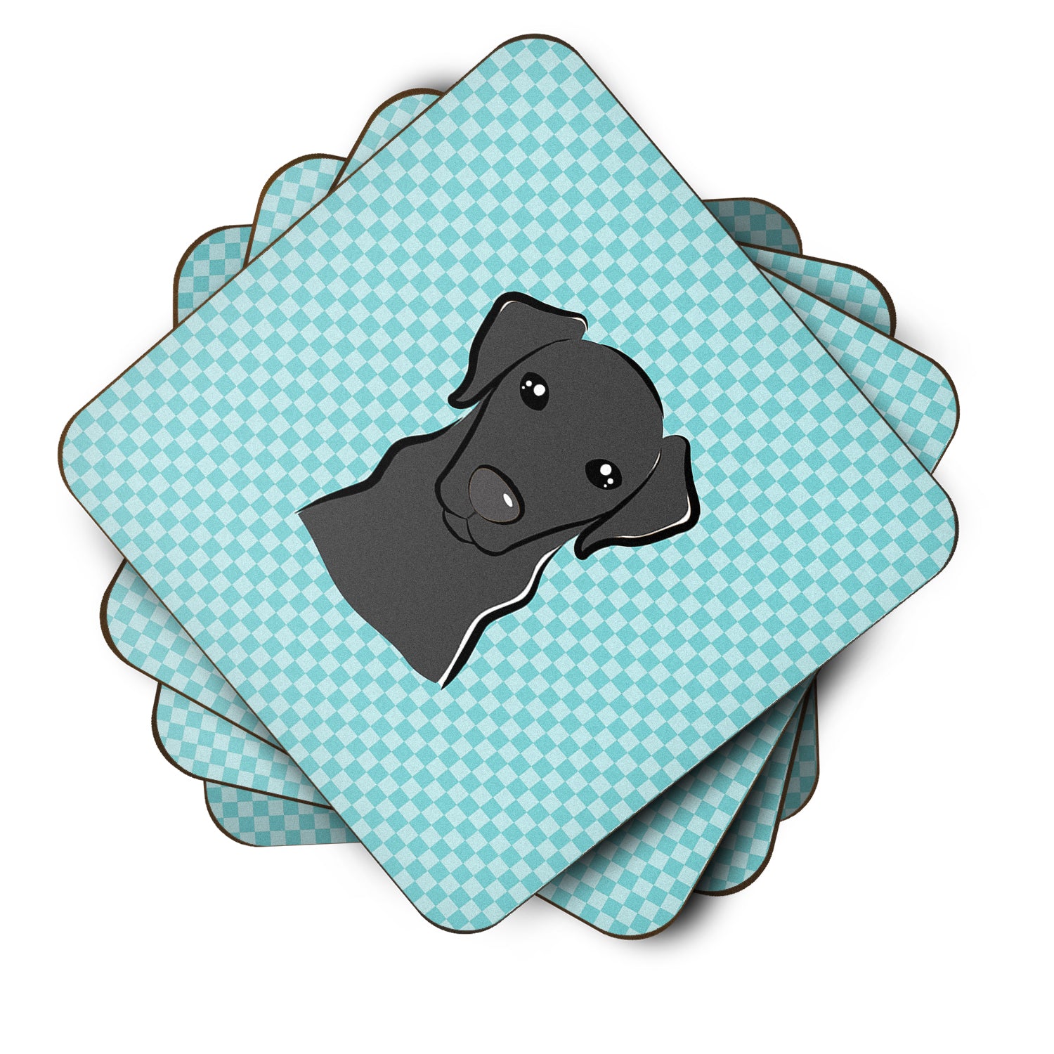 Set of 4 Checkerboard Blue Black Labrador Foam Coasters BB1173FC - the-store.com