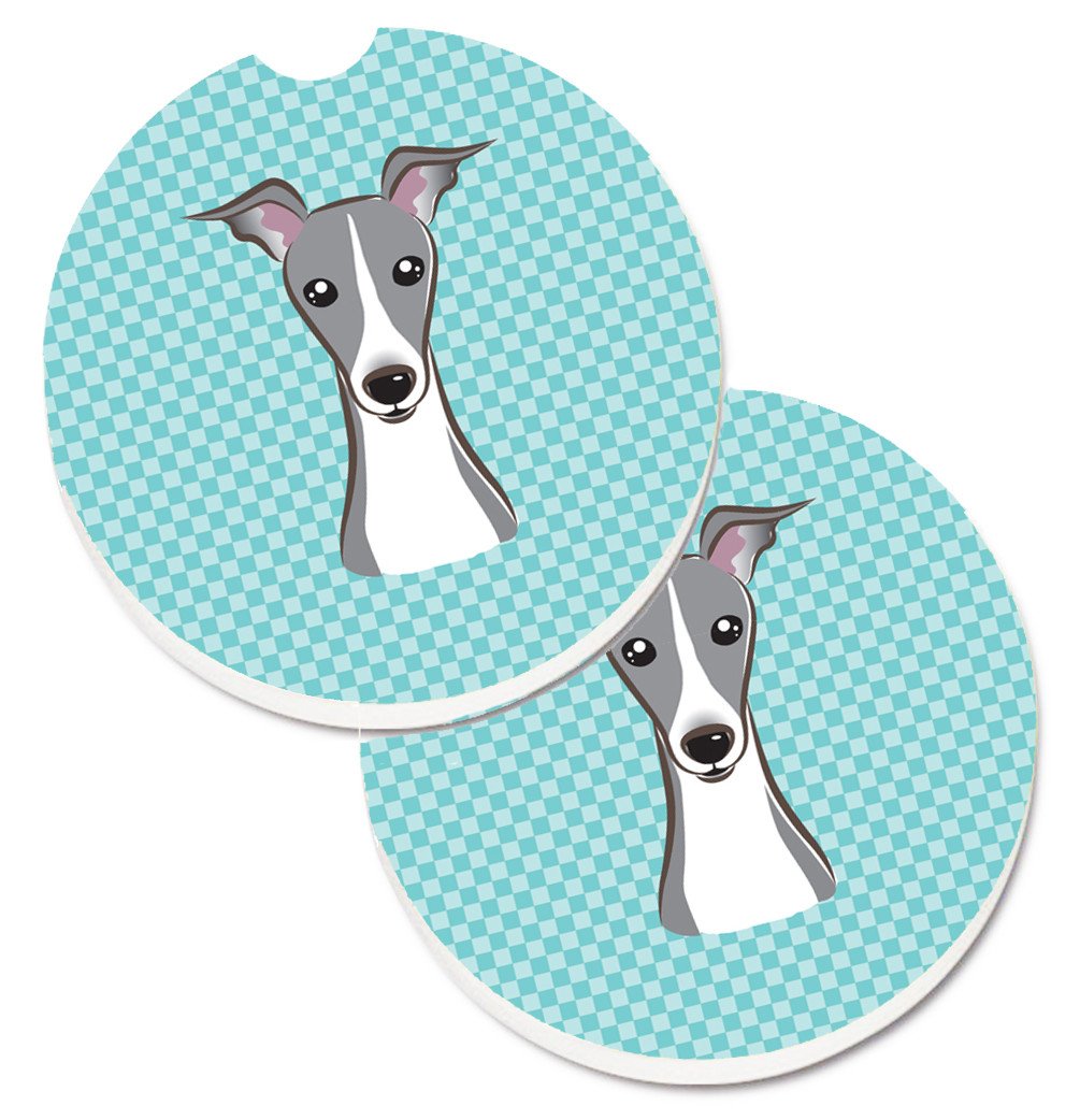 Checkerboard Blue Italian Greyhound Set of 2 Cup Holder Car Coasters BB1174CARC by Caroline's Treasures