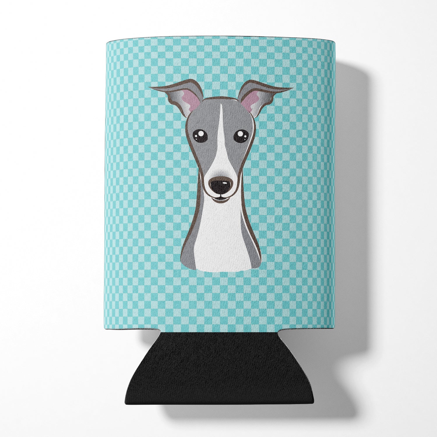 Checkerboard Blue Italian Greyhound Can or Bottle Hugger BB1174CC.