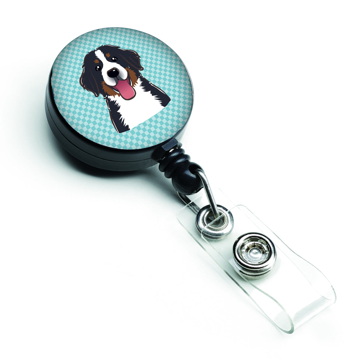 Checkerboard Blue Bernese Mountain Dog Retractable Badge Reel BB1175BR.