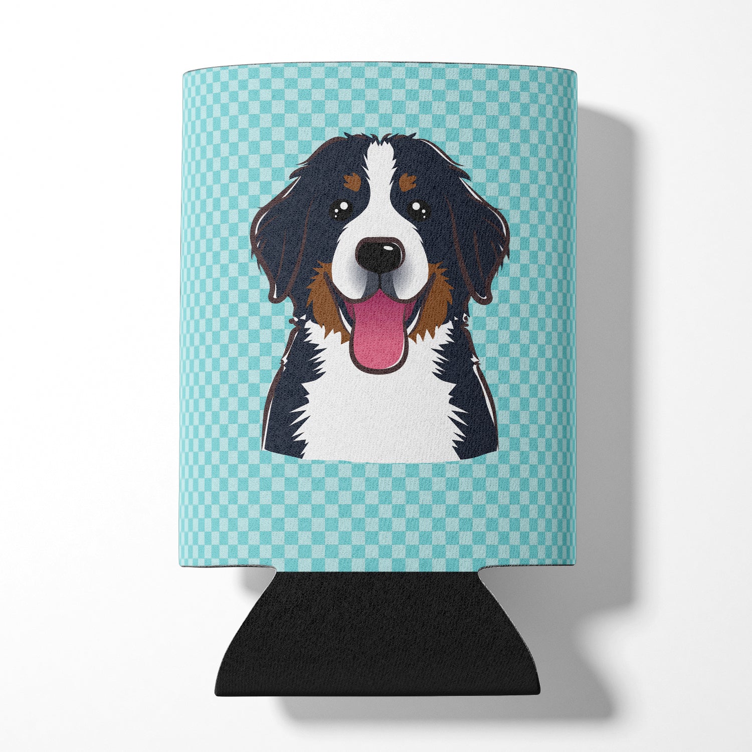 Checkerboard Blue Bernese Mountain Dog Can or Bottle Hugger BB1175CC.