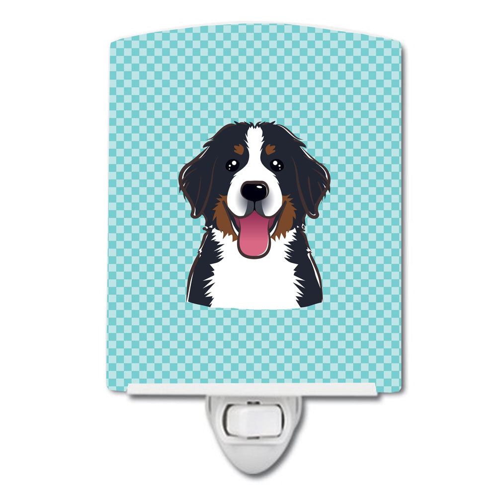 Checkerboard Blue Bernese Mountain Dog Ceramic Night Light BB1175CNL - the-store.com