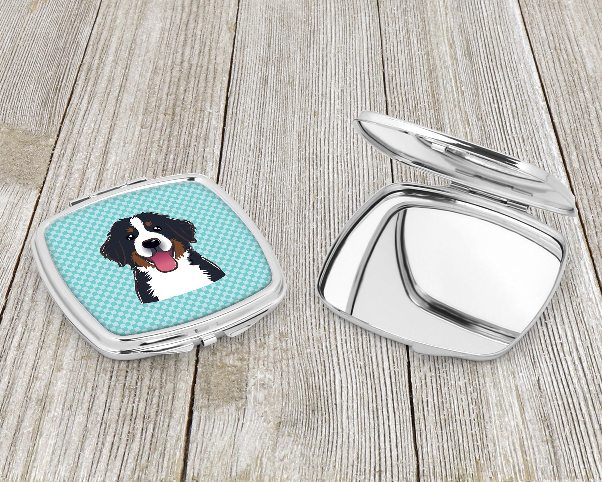 Checkerboard Blue Bernese Mountain Dog Compact Mirror BB1175SCM  the-store.com.