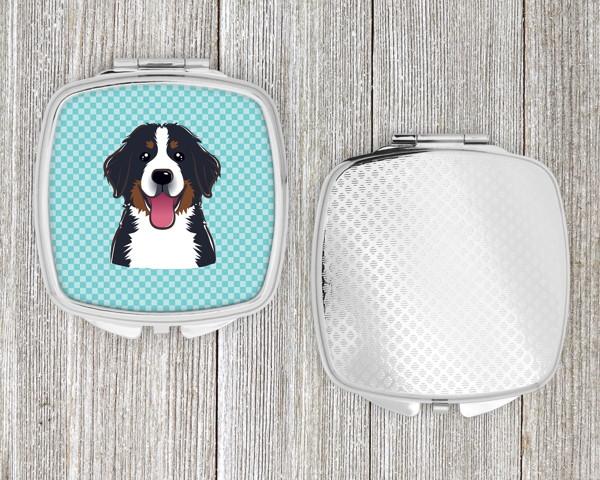 Checkerboard Blue Bernese Mountain Dog Compact Mirror BB1175SCM  the-store.com.