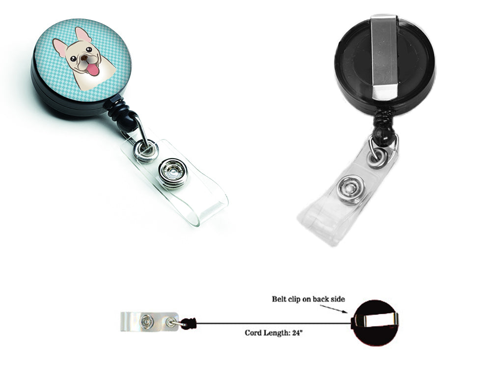 Checkerboard Blue French Bulldog Retractable Badge Reel BB1176BR.