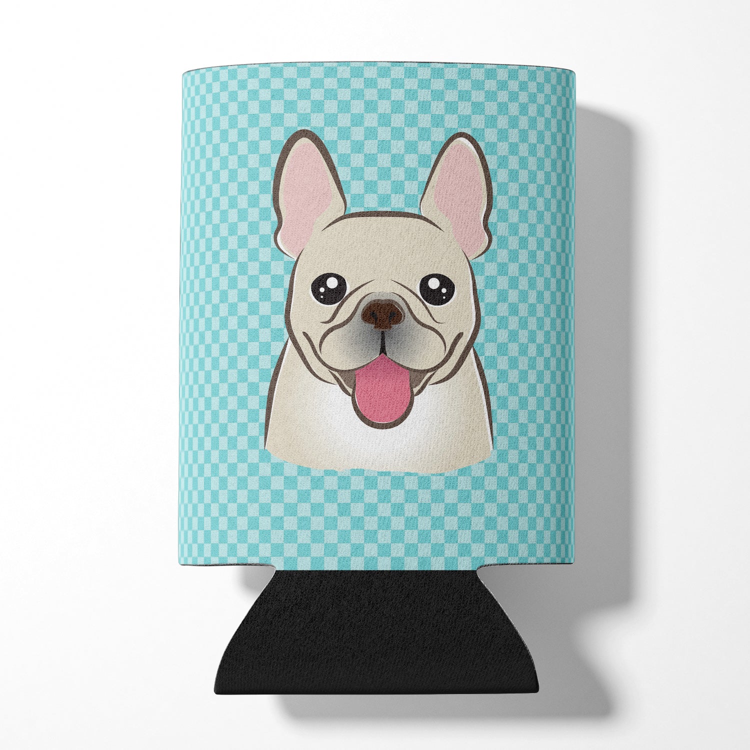 Checkerboard Blue French Bulldog Can or Bottle Hugger BB1176CC.