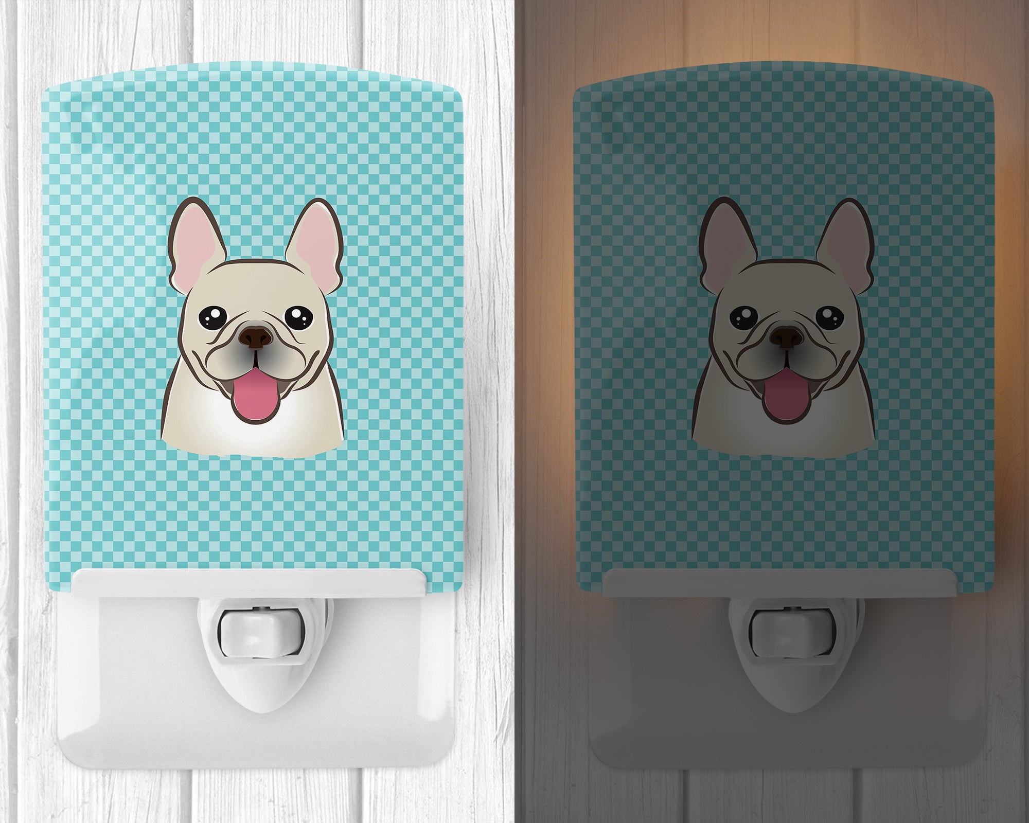 Checkerboard Blue French Bulldog Ceramic Night Light BB1176CNL - the-store.com