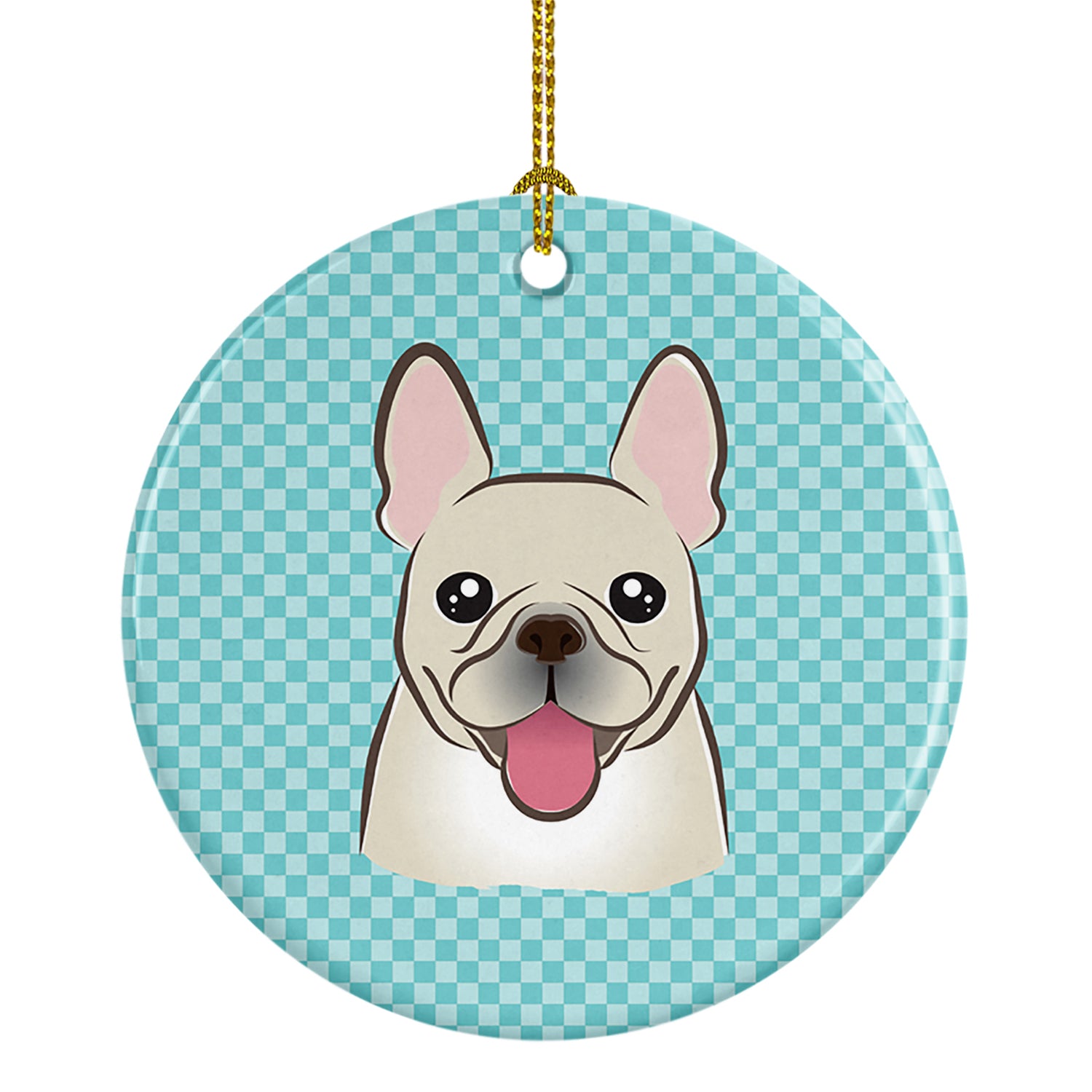 Checkerboard Blue French Bulldog Ceramic Ornament BB1176CO1 - the-store.com