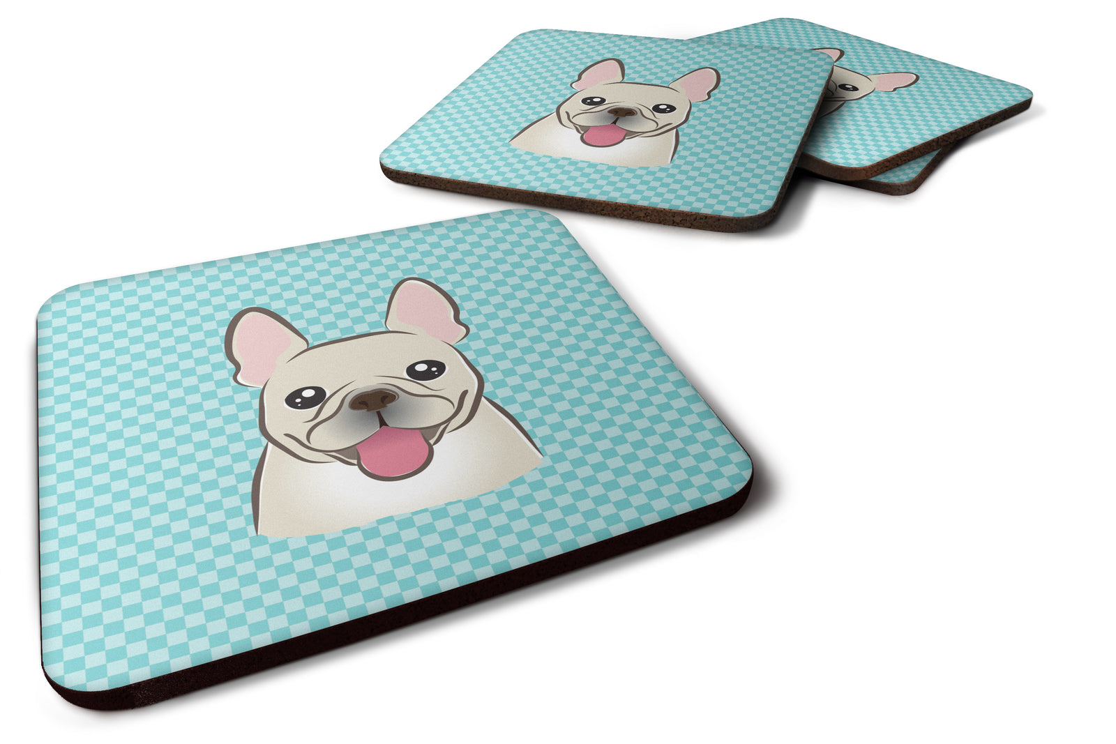 Set of 4 Checkerboard Blue French Bulldog Foam Coasters BB1176FC - the-store.com