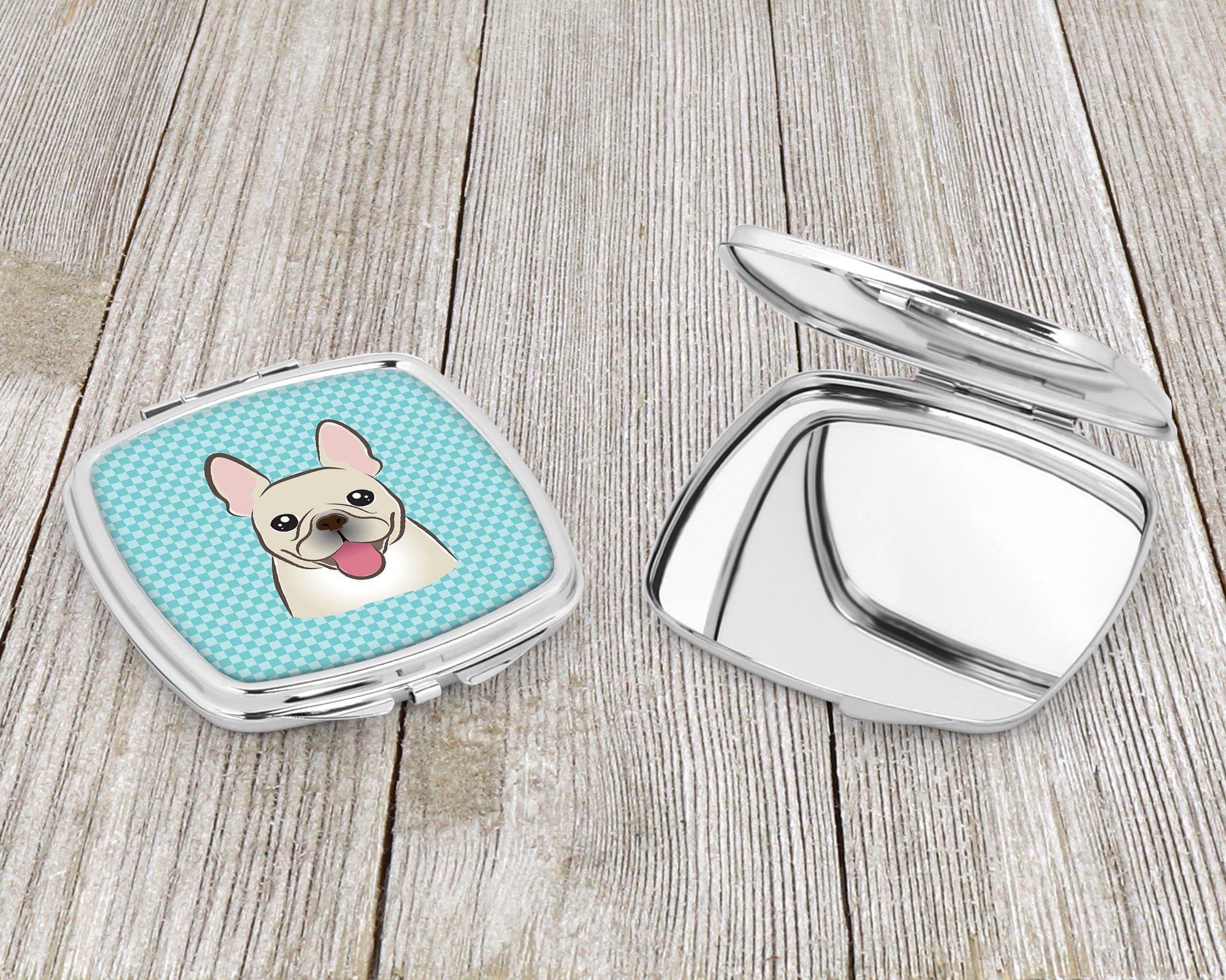 Checkerboard Blue French Bulldog Compact Mirror BB1176SCM  the-store.com.