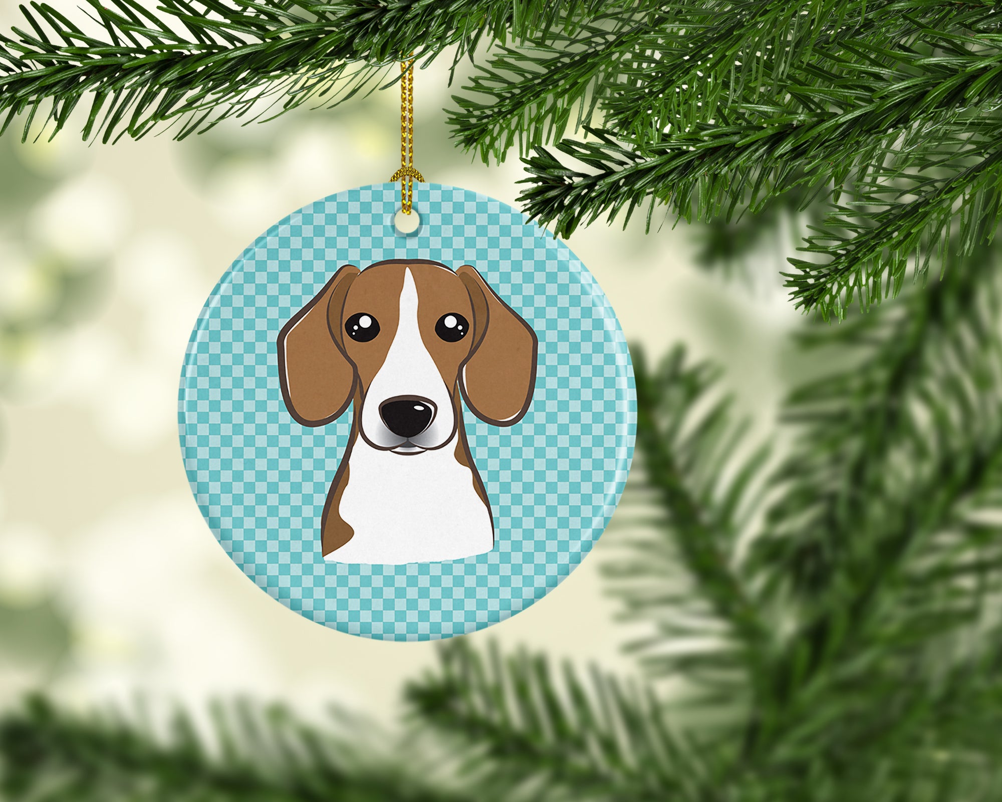 Checkerboard Blue Beagle Ceramic Ornament BB1177CO1 - the-store.com