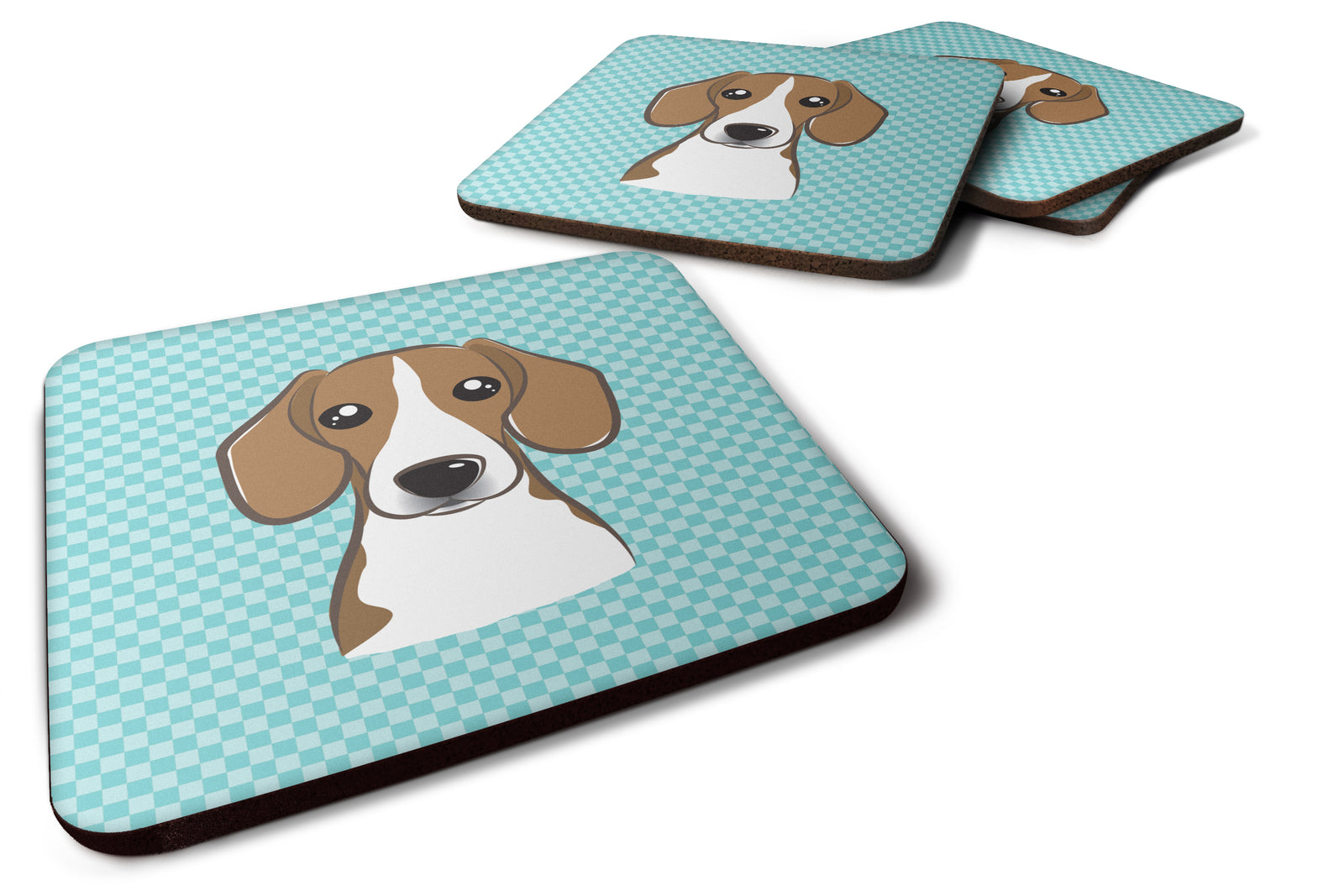 Set of 4 Checkerboard Blue Beagle Foam Coasters BB1177FC - the-store.com