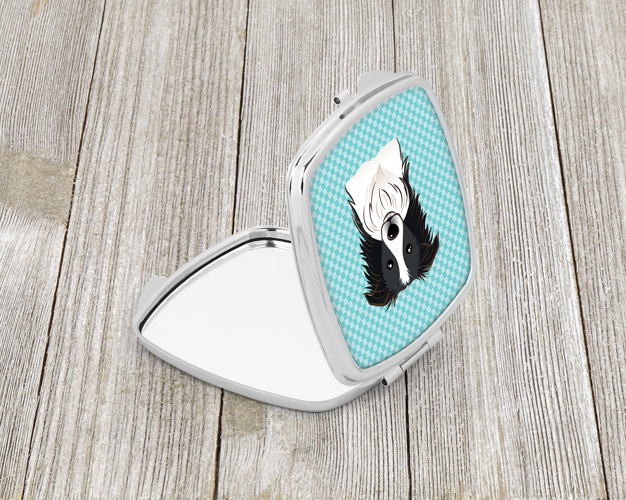 Checkerboard Blue Border Collie Compact Mirror BB1179SCM  the-store.com.