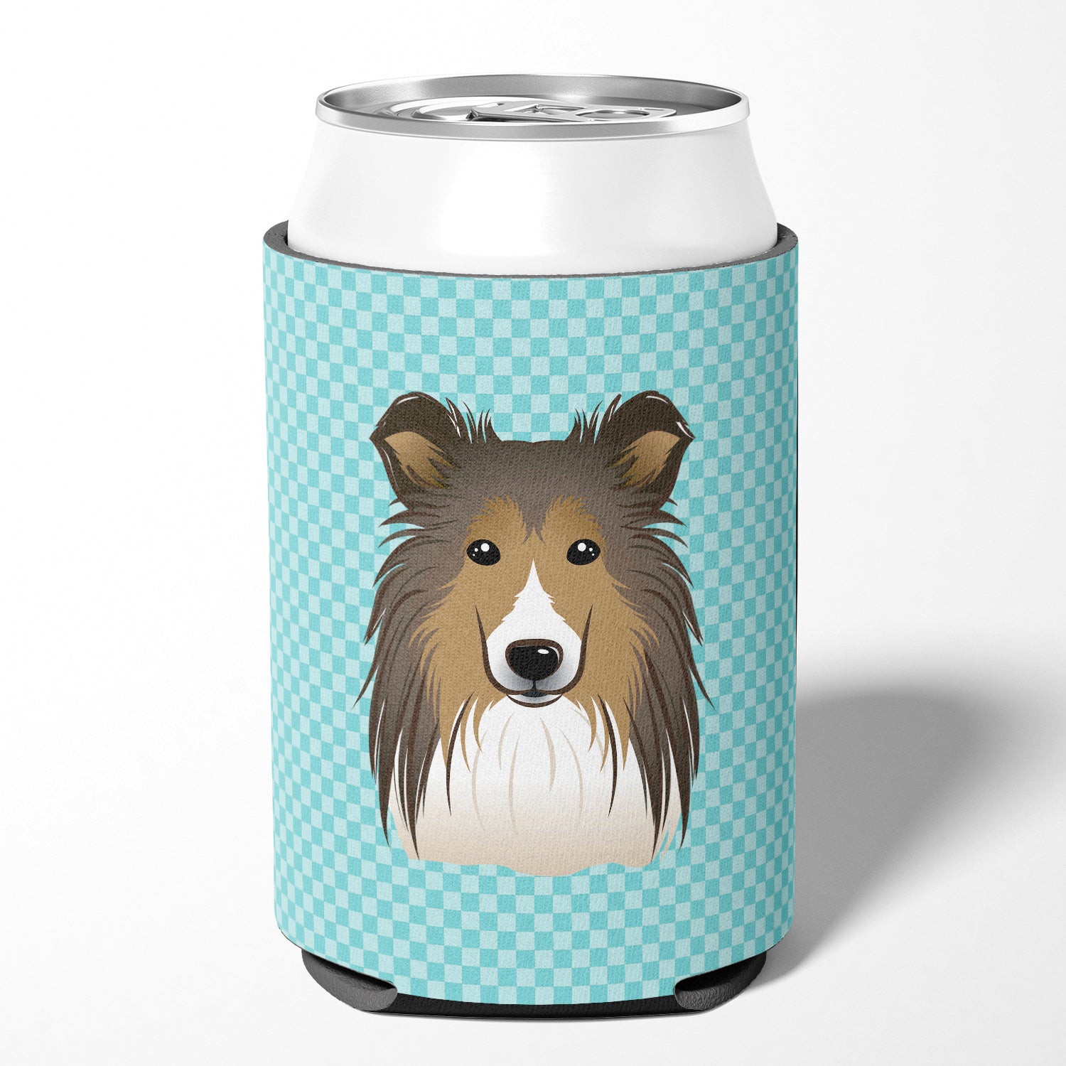 Checkerboard Blue Sheltie Can or Bottle Hugger BB1180CC.