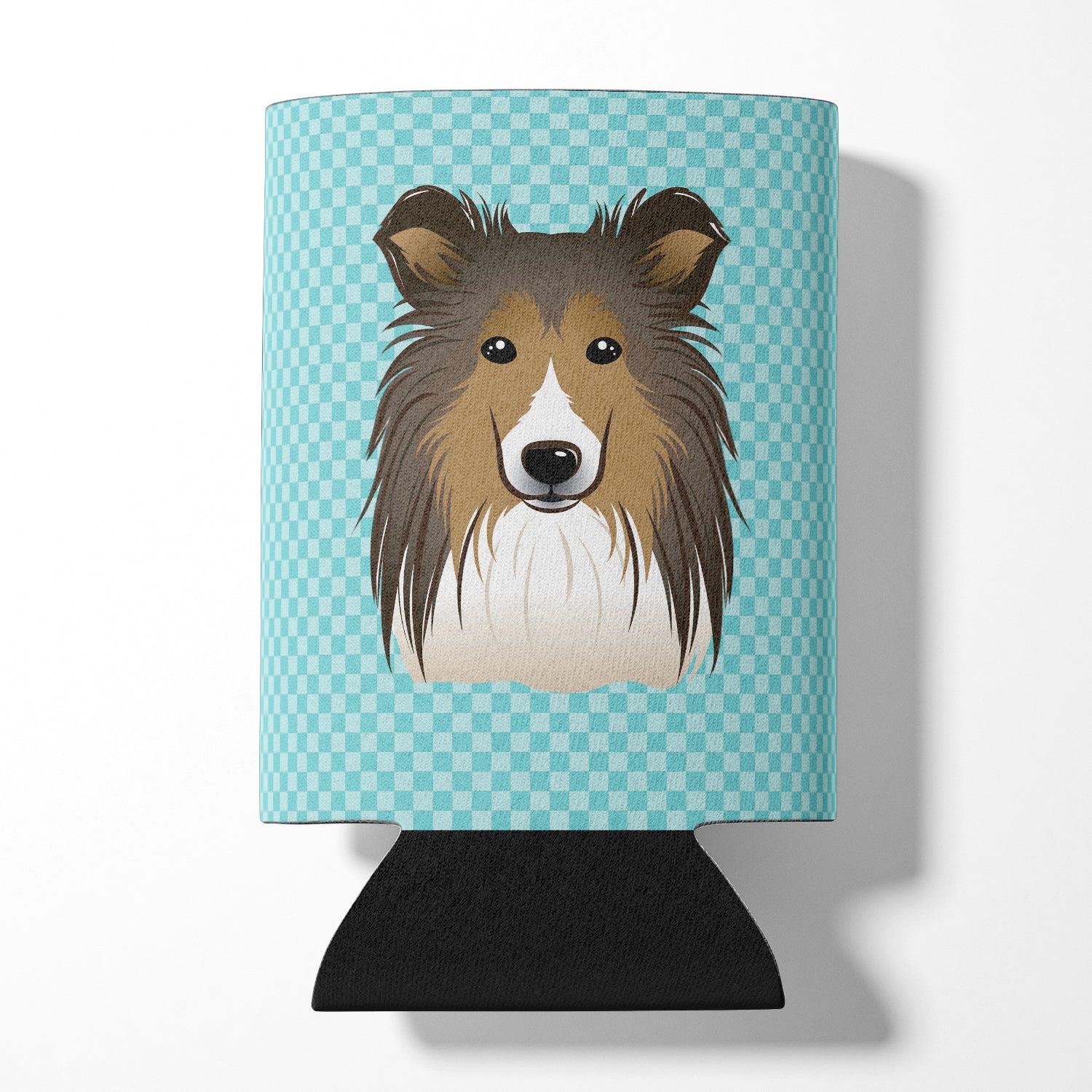 Checkerboard Blue Sheltie Can or Bottle Hugger BB1180CC.