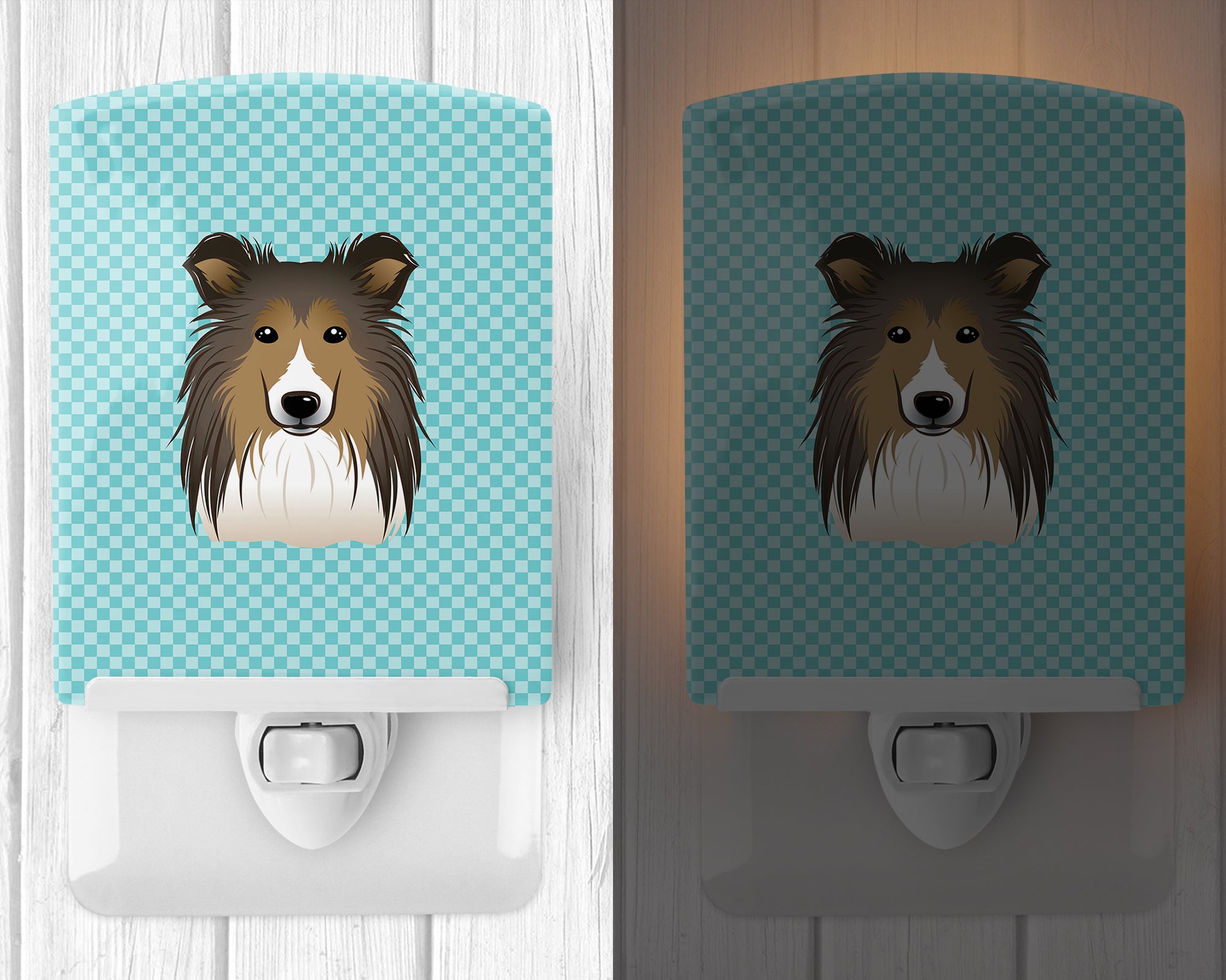 Checkerboard Blue Sheltie Ceramic Night Light BB1180CNL - the-store.com