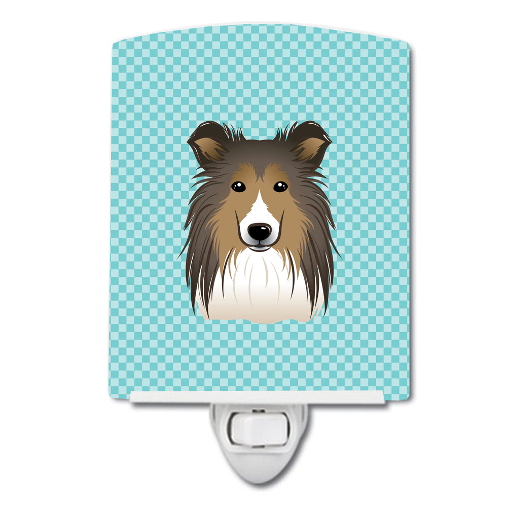 Checkerboard Blue Sheltie Ceramic Night Light BB1180CNL - the-store.com