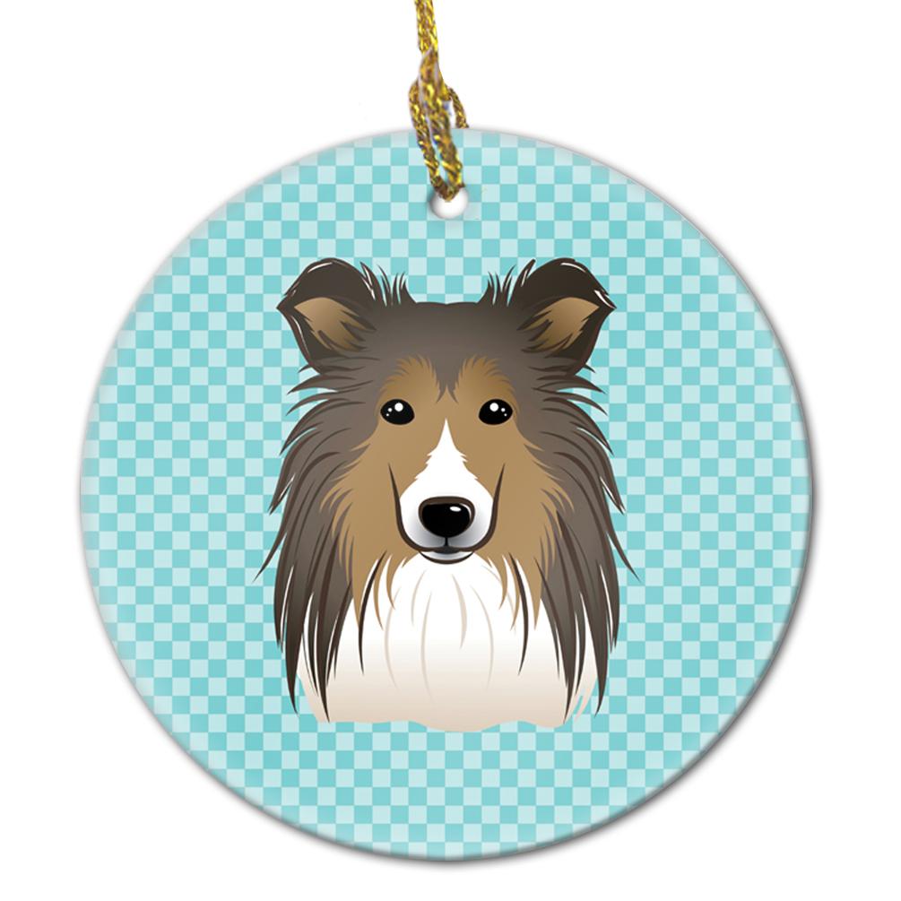 Checkerboard Blue Sheltie Ceramic Ornament BB1180CO1 by Caroline's Treasures