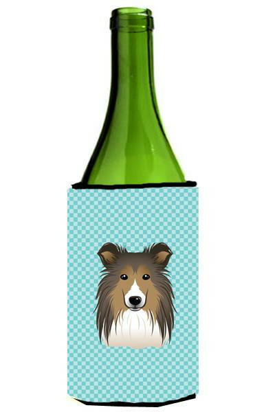 Checkerboard Blue Sheltie Wine Bottle Beverage Insulator Hugger BB1180LITERK by Caroline&#39;s Treasures