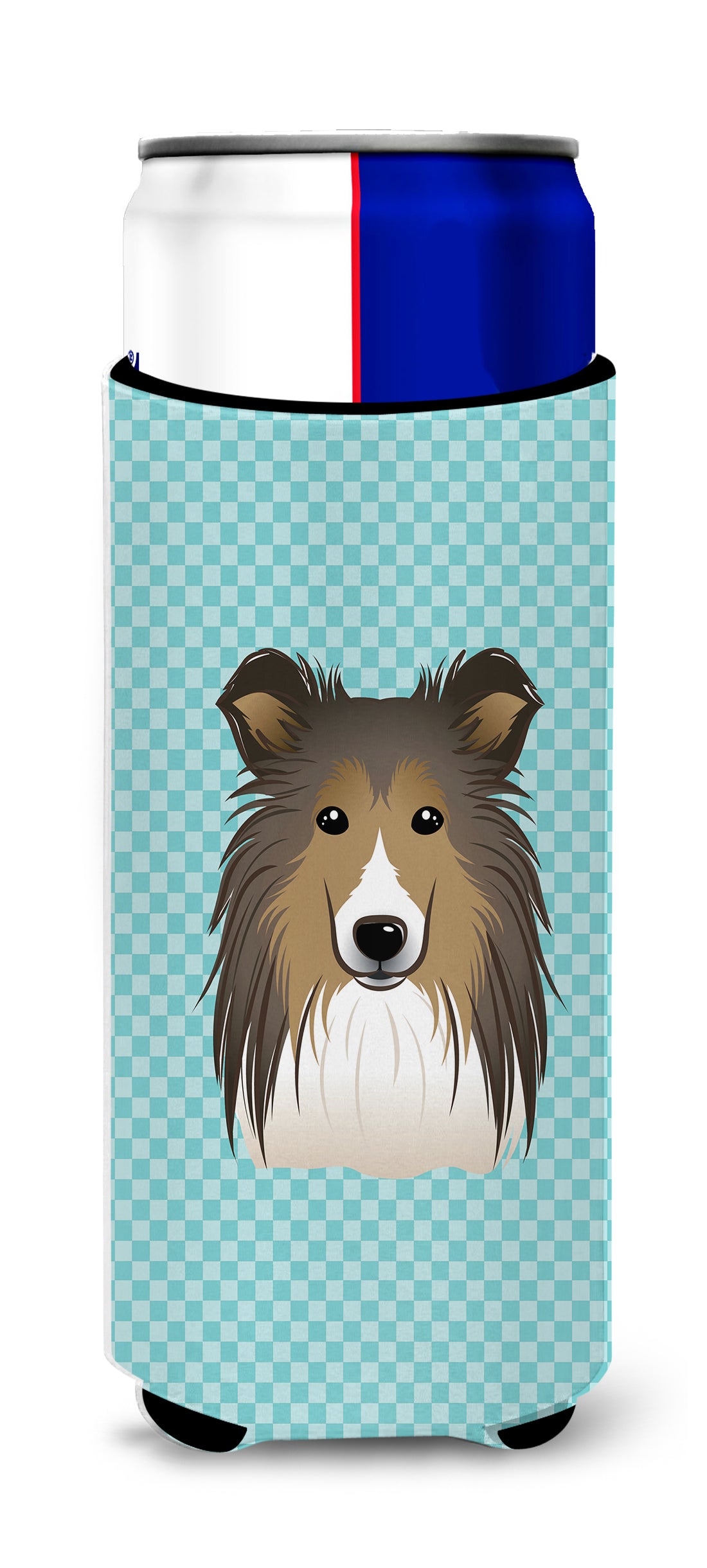 Checkerboard Blue Sheltie Ultra Beverage Insulators for slim cans BB1180MUK.