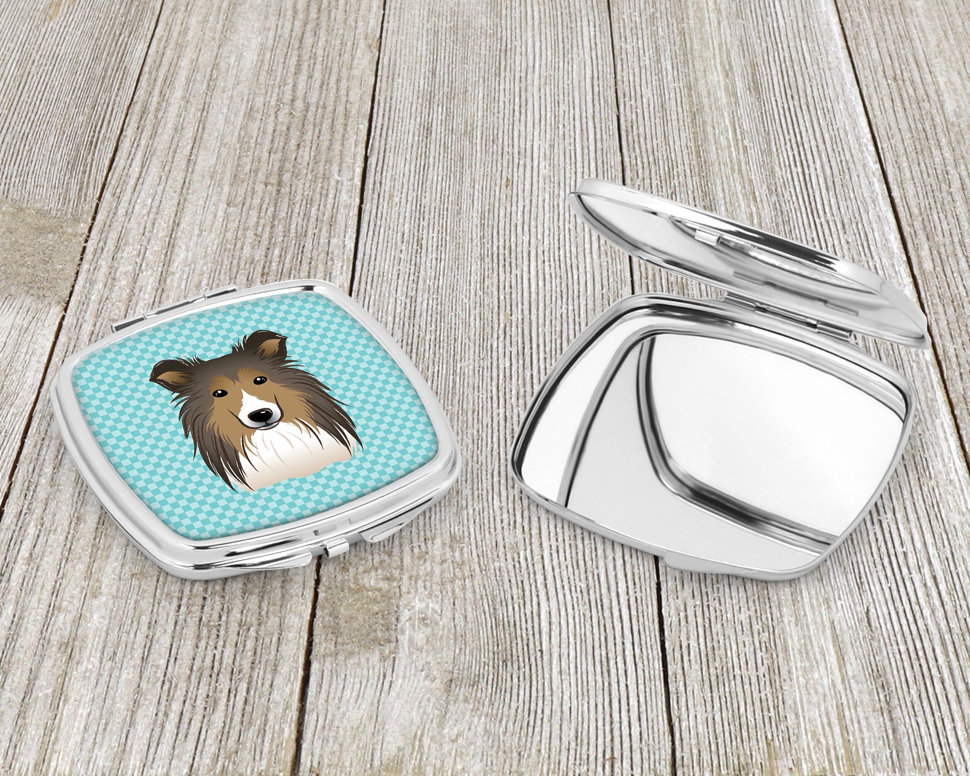 Checkerboard Blue Sheltie Compact Mirror BB1180SCM  the-store.com.