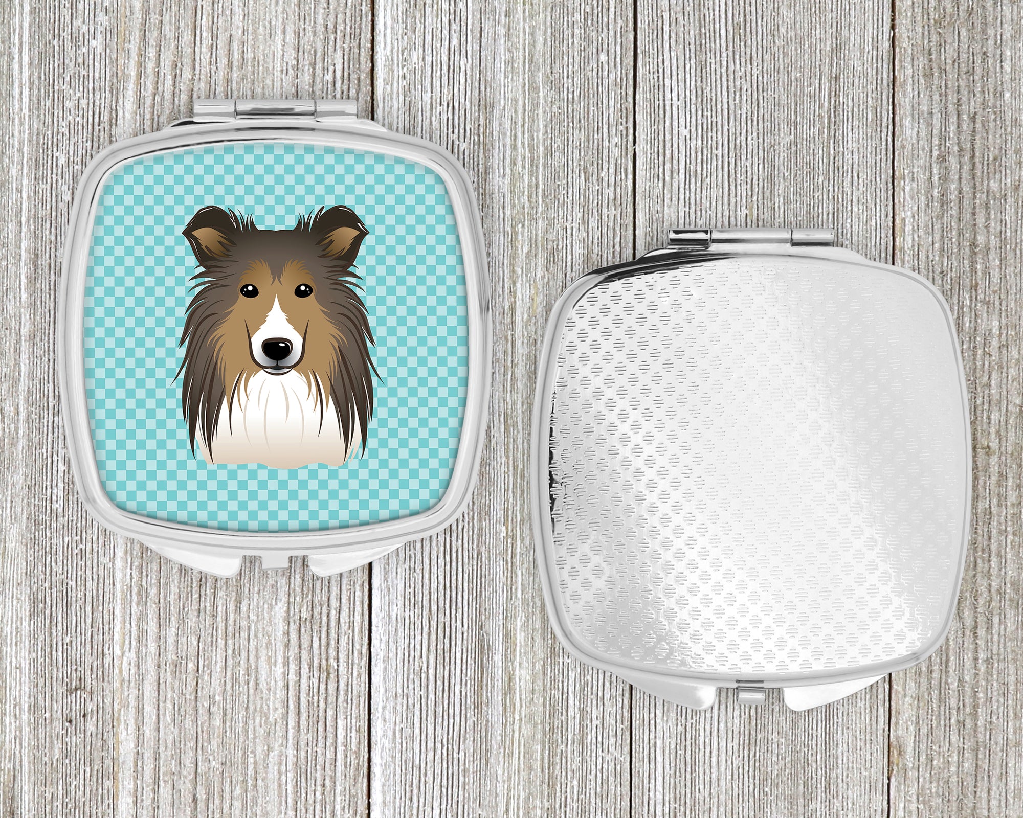 Checkerboard Blue Sheltie Compact Mirror BB1180SCM  the-store.com.