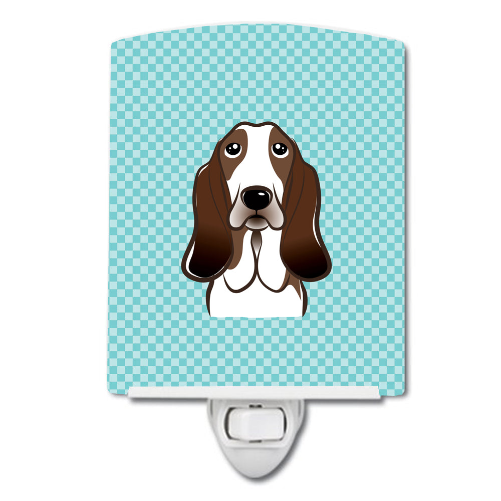 Checkerboard Blue Basset Hound Ceramic Night Light BB1181CNL - the-store.com