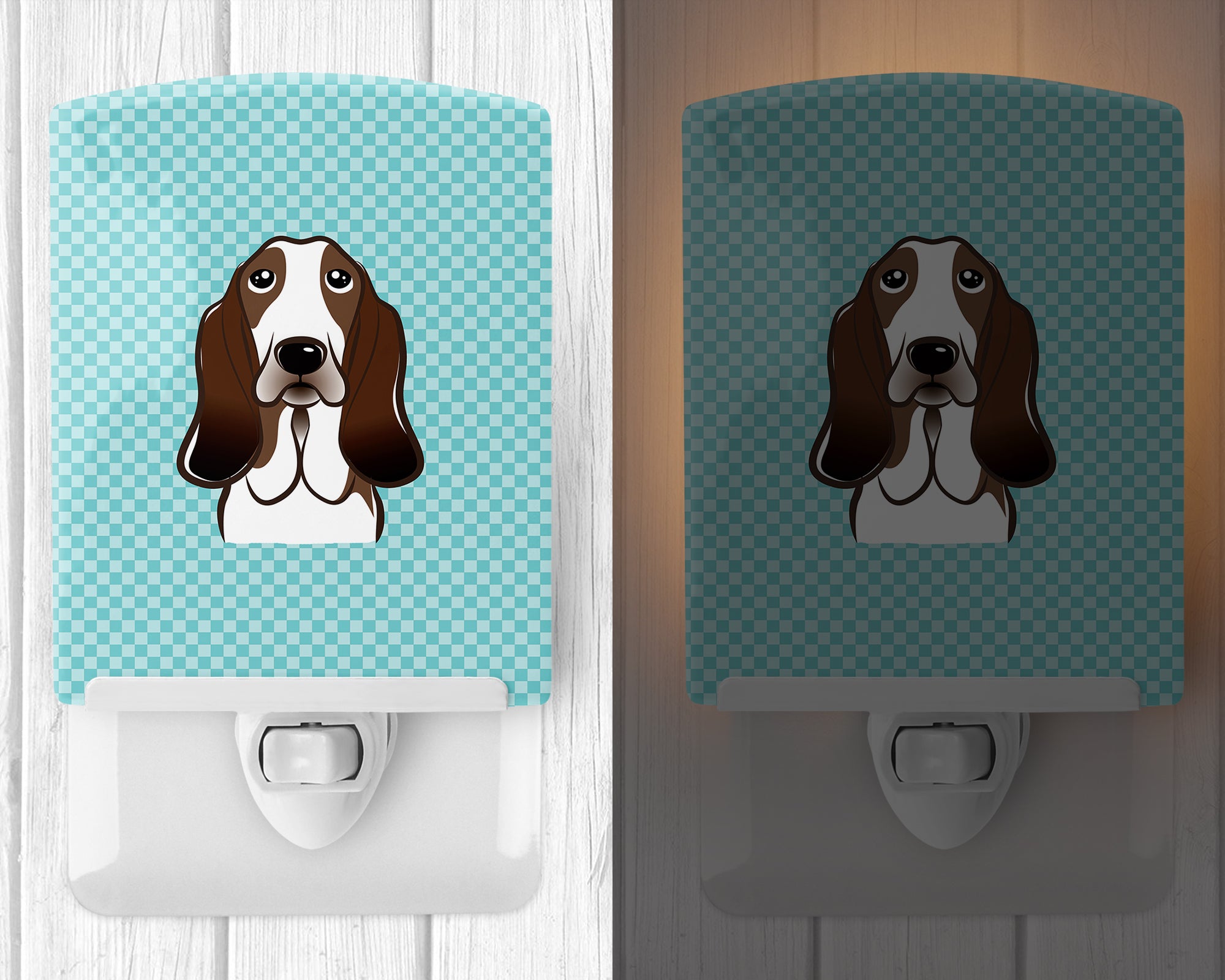 Checkerboard Blue Basset Hound Ceramic Night Light BB1181CNL - the-store.com