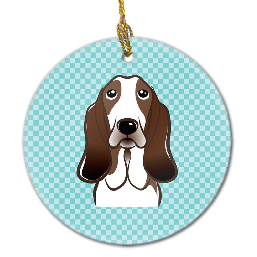 Checkerboard Blue Basset Hound Ceramic Ornament BB1181CO1 by Caroline's Treasures