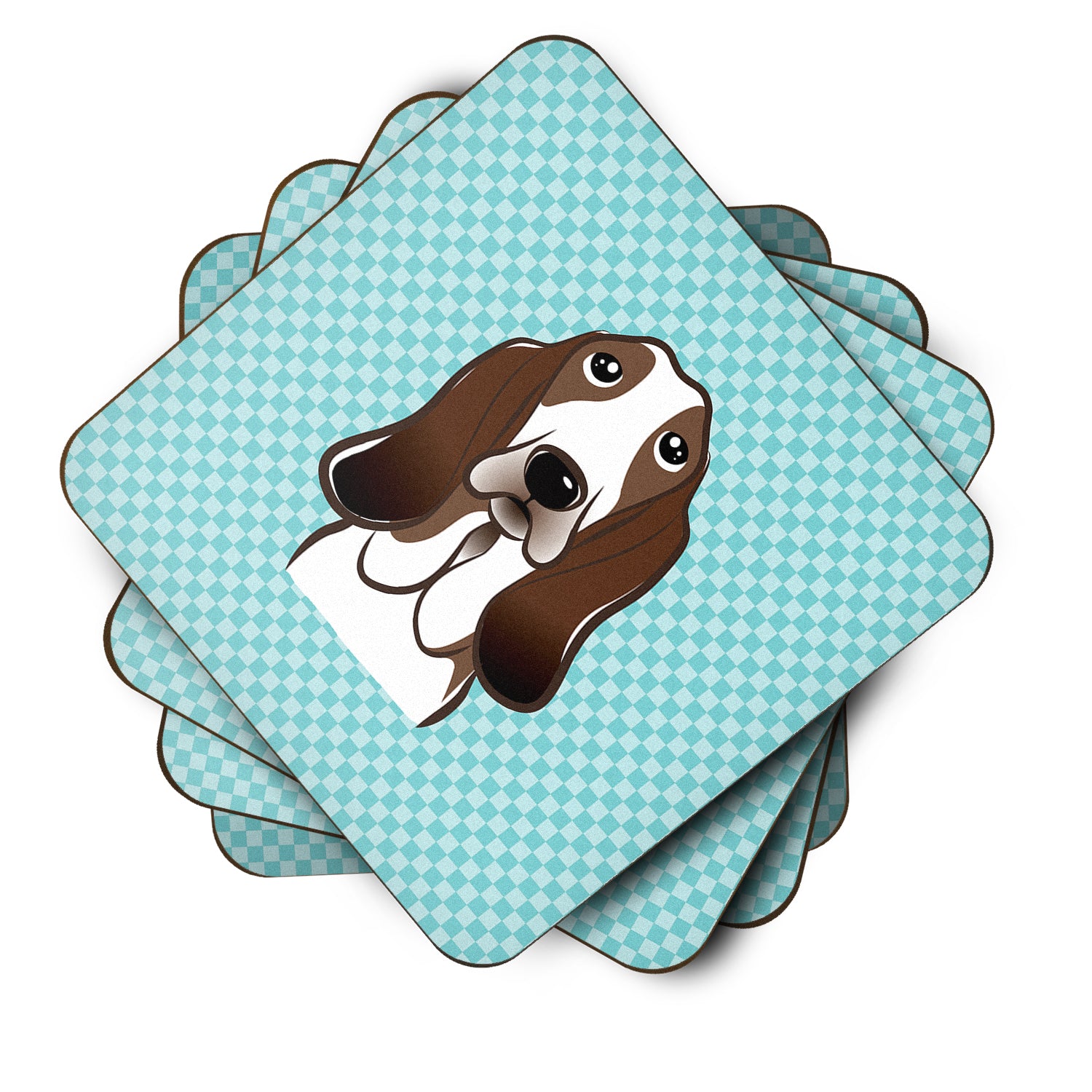 Set of 4 Checkerboard Blue Basset Hound Foam Coasters BB1181FC - the-store.com