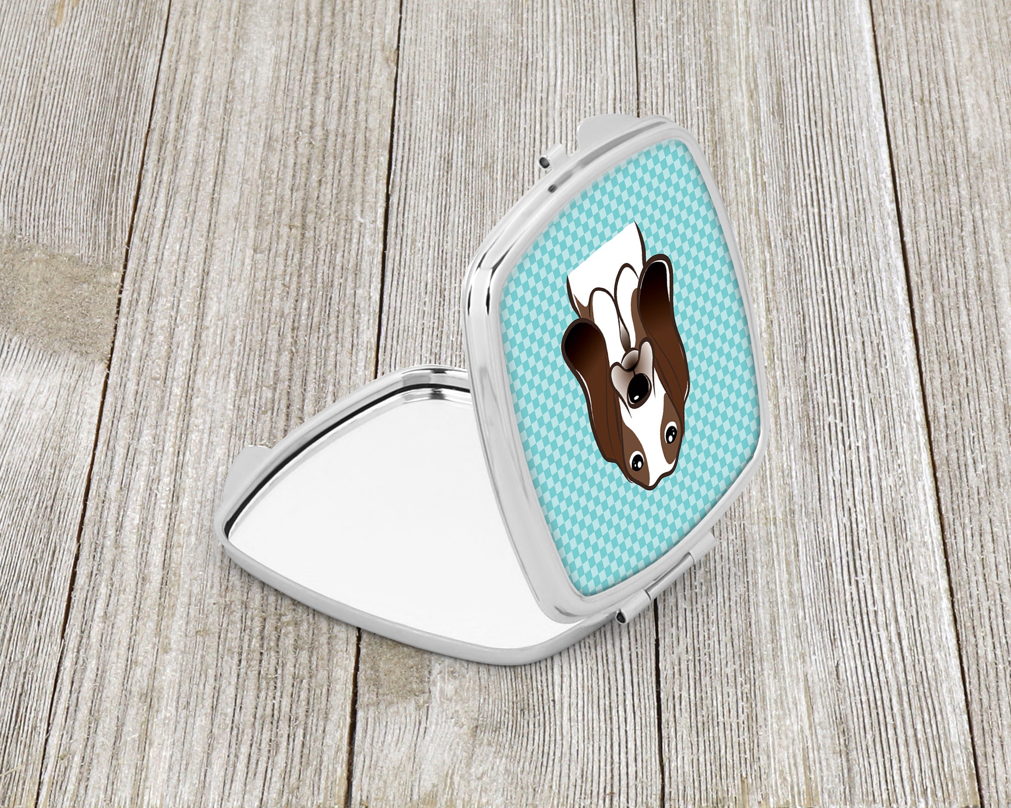 Checkerboard Blue Basset Hound Compact Mirror BB1181SCM  the-store.com.