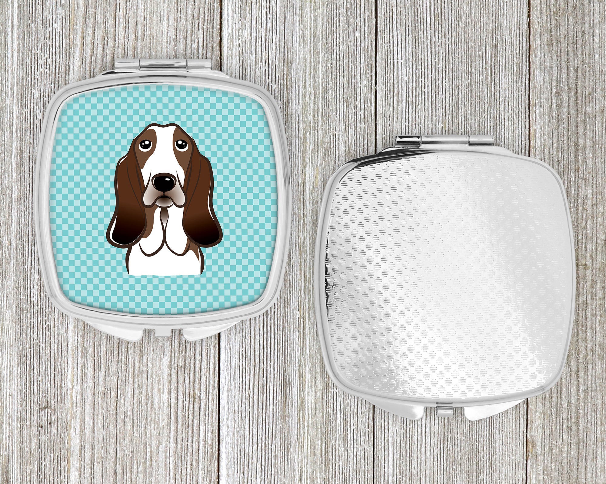 Checkerboard Blue Basset Hound Compact Mirror BB1181SCM  the-store.com.