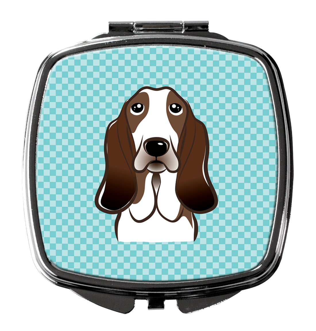 Checkerboard Blue Basset Hound Compact Mirror BB1181SCM  the-store.com.