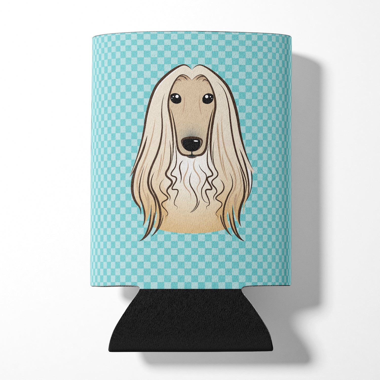 Checkerboard Blue Afghan Hound Can or Bottle Hugger BB1182CC.