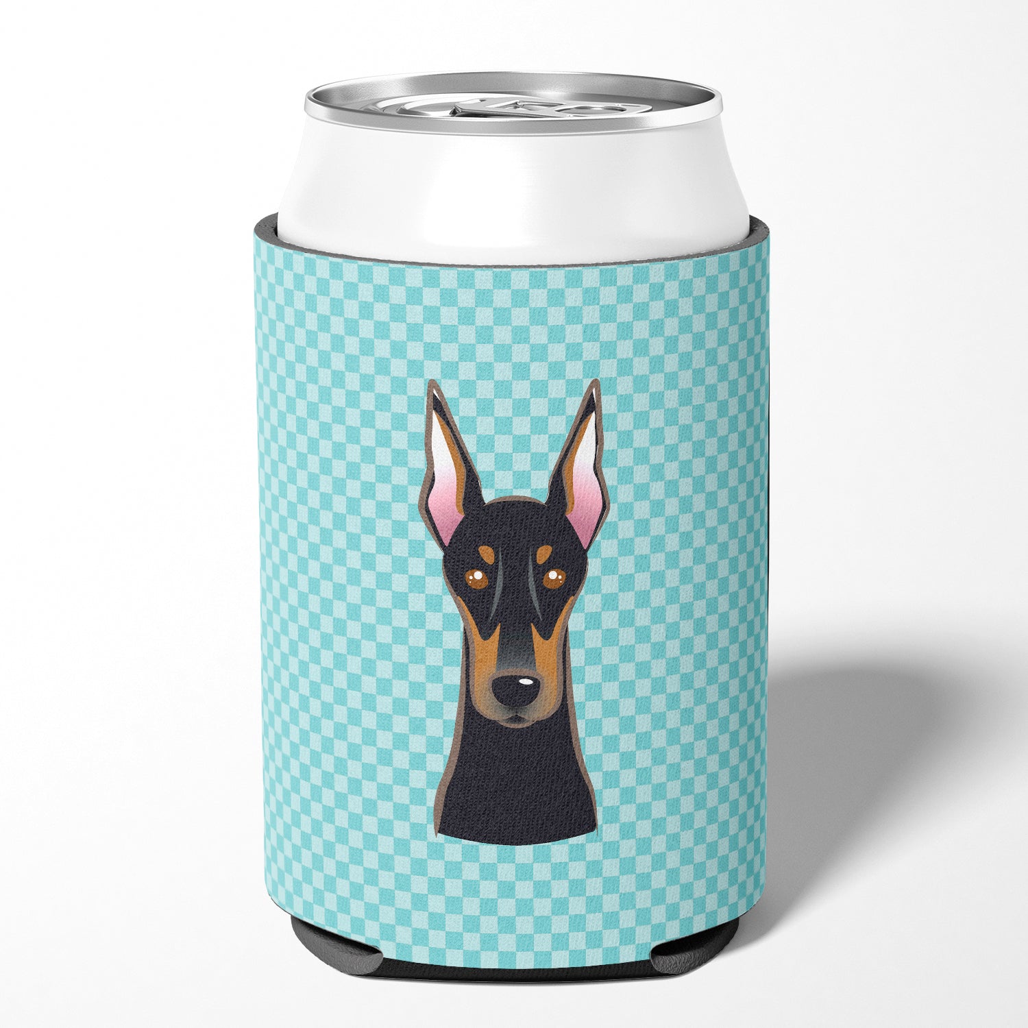 Checkerboard Blue Doberman Can or Bottle Hugger BB1183CC.