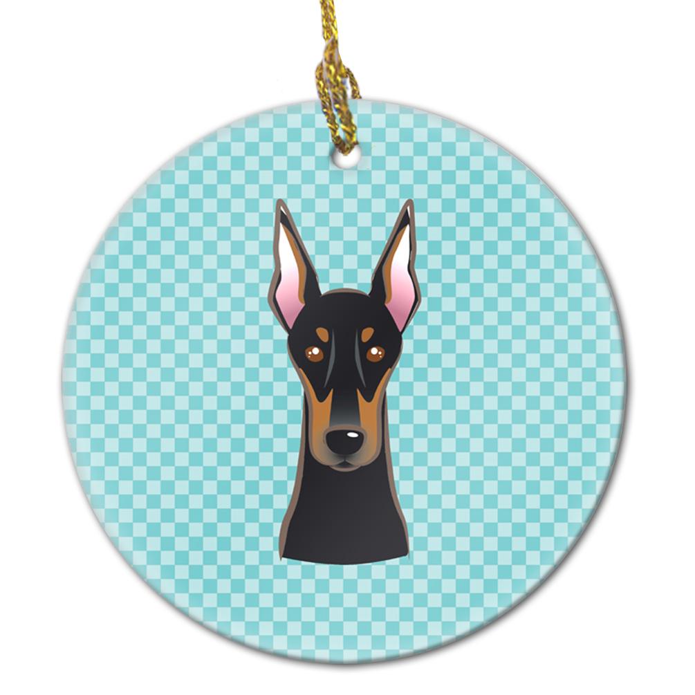 Checkerboard Blue Doberman Ceramic Ornament BB1183CO1 by Caroline&#39;s Treasures