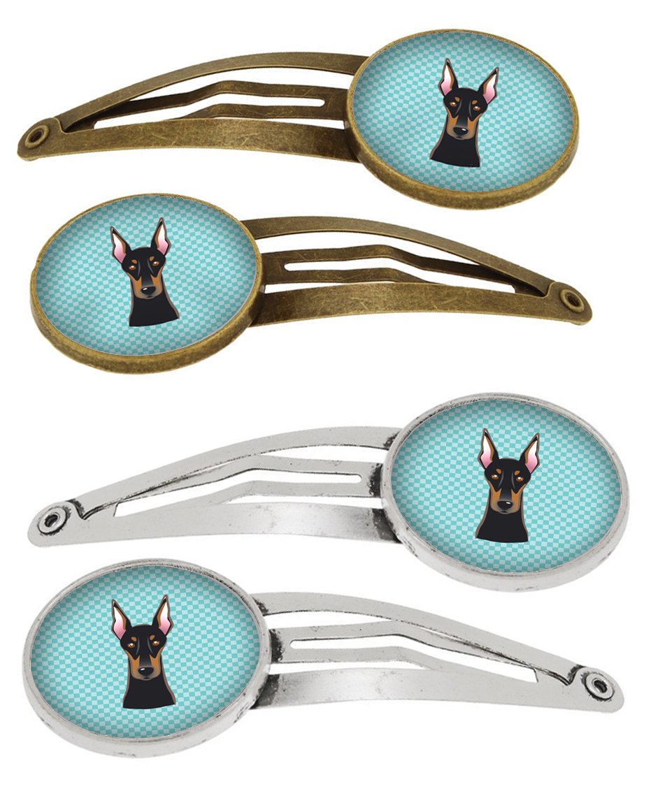 Checkerboard Blue Doberman Set of 4 Barrettes Hair Clips BB1183HCS4 by Caroline&#39;s Treasures