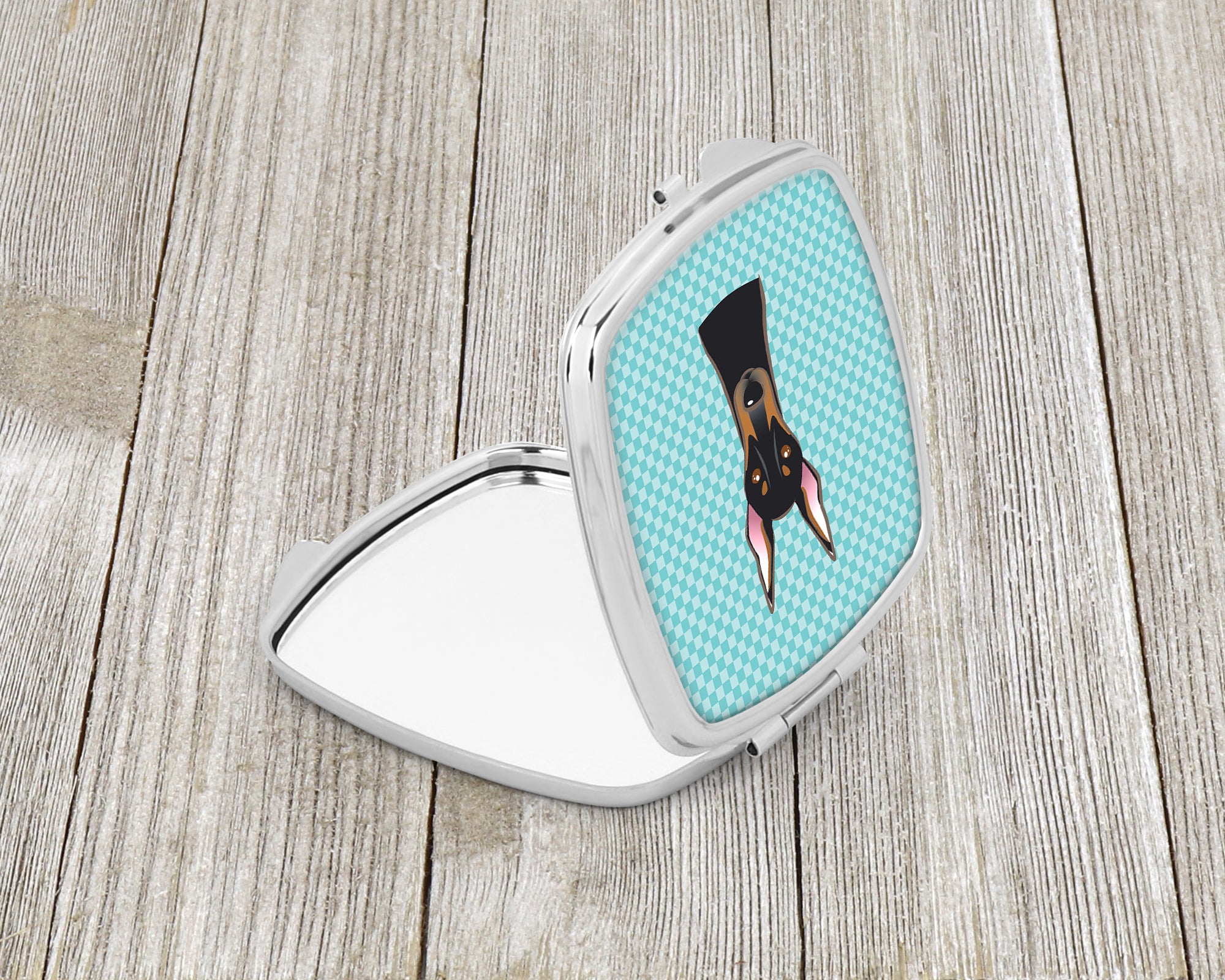 Checkerboard Blue Doberman Compact Mirror BB1183SCM  the-store.com.