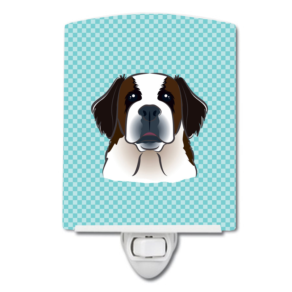 Checkerboard Blue Saint Bernard Ceramic Night Light BB1184CNL - the-store.com