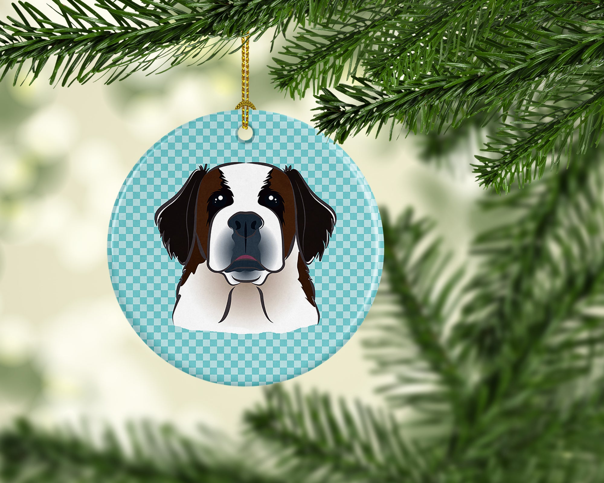 Checkerboard Blue Saint Bernard Ceramic Ornament BB1184CO1 - the-store.com