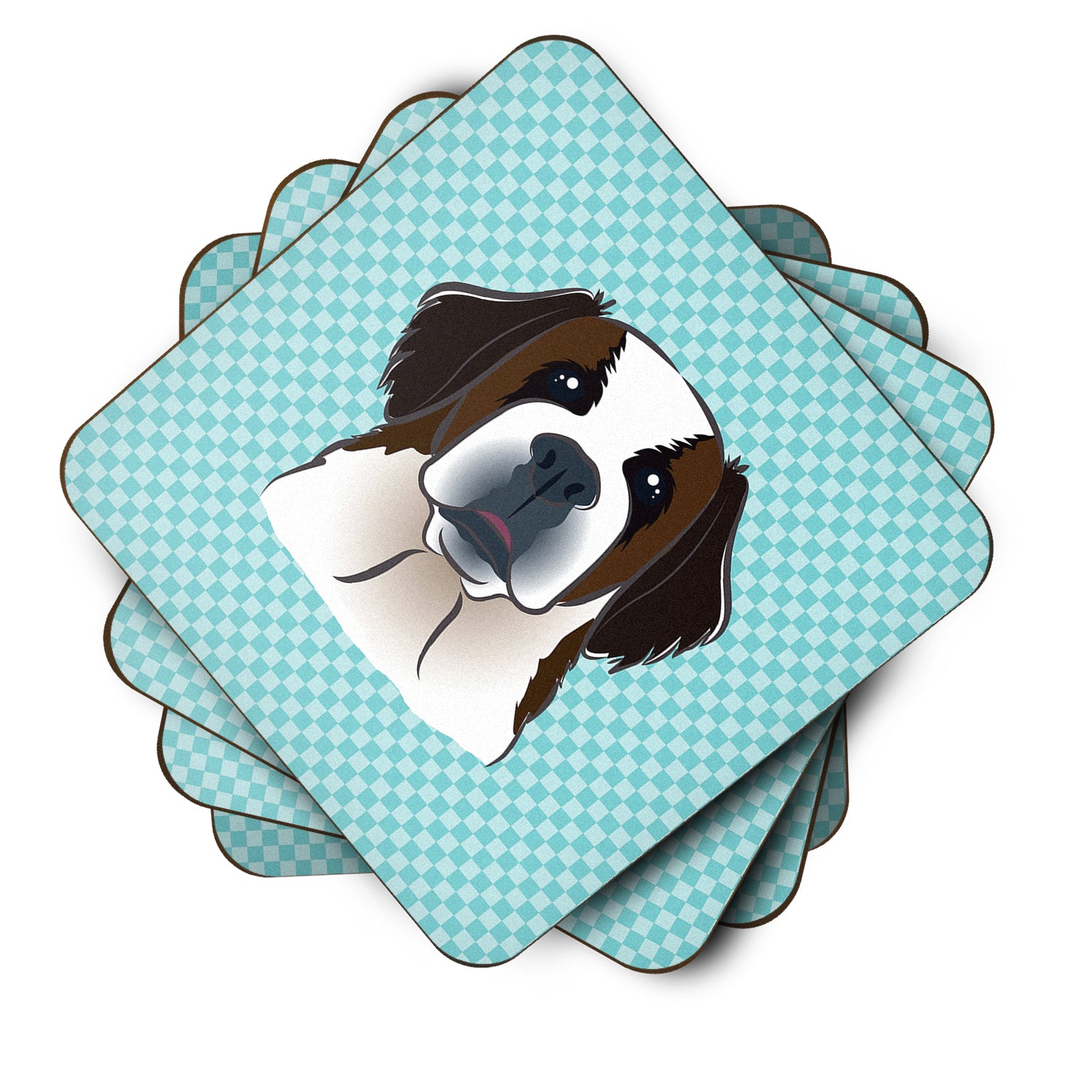 Set of 4 Checkerboard Blue Saint Bernard Foam Coasters BB1184FC - the-store.com