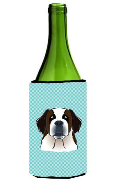 Checkerboard Blue Saint Bernard Wine Bottle Beverage Insulator Hugger BB1184LITERK by Caroline&#39;s Treasures