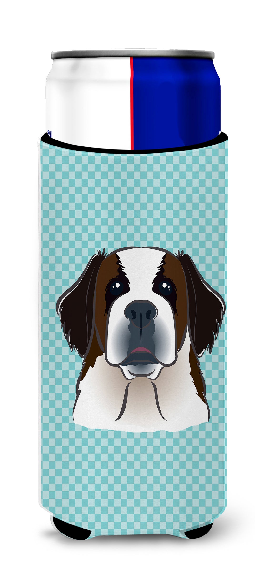 Checkerboard Blue Saint Bernard Ultra Beverage Insulators for slim cans BB1184MUK.