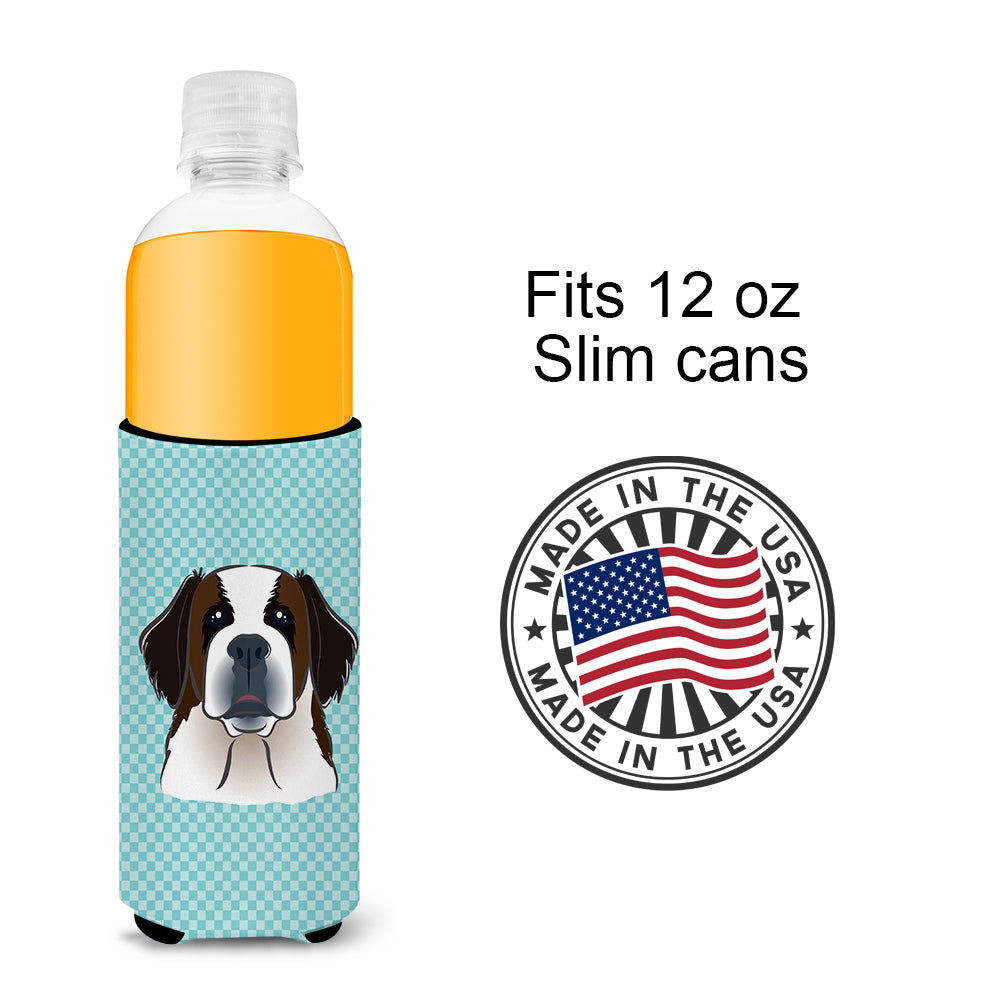 Checkerboard Blue Saint Bernard Ultra Beverage Insulators for slim cans BB1184MUK.