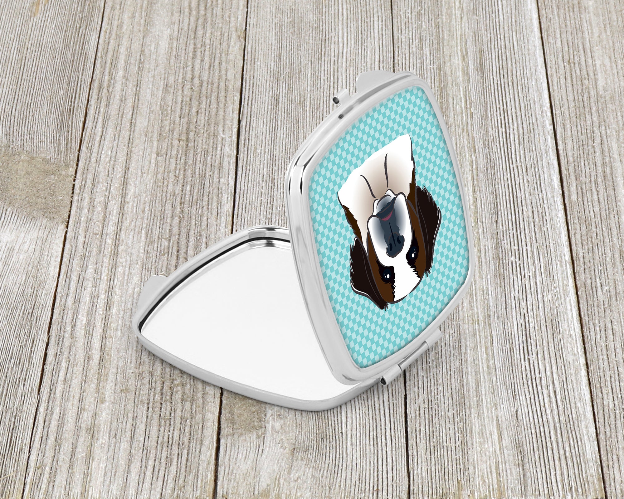 Checkerboard Blue Saint Bernard Compact Mirror BB1184SCM  the-store.com.