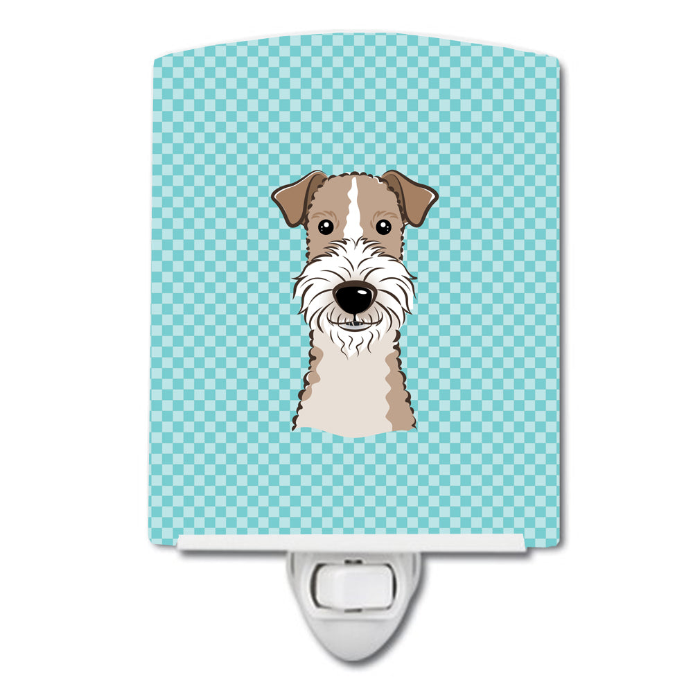 Checkerboard Blue Wire Haired Fox Terrier Ceramic Night Light BB1185CNL - the-store.com