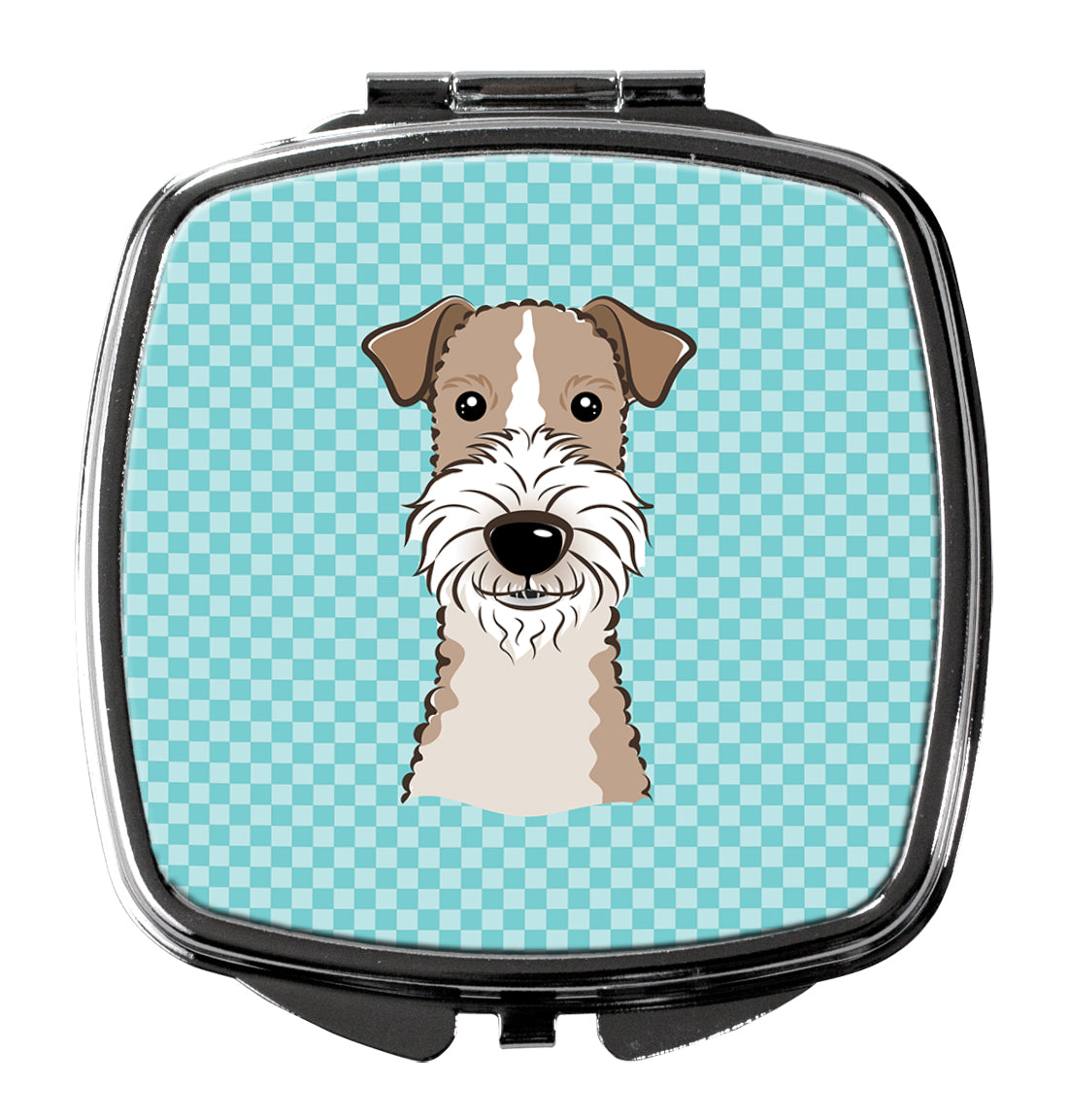 Checkerboard Blue Wire Haired Fox Terrier Compact Mirror BB1185SCM  the-store.com.