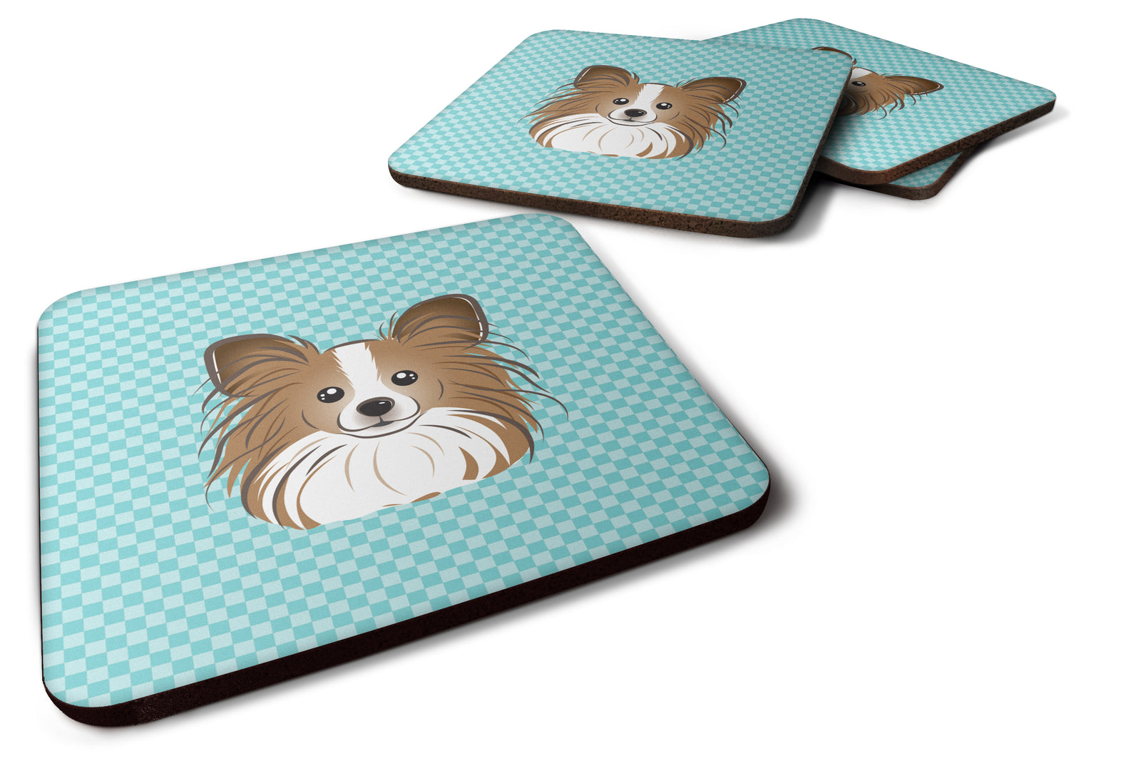 Set of 4 Checkerboard Blue Papillon Foam Coasters BB1186FC - the-store.com